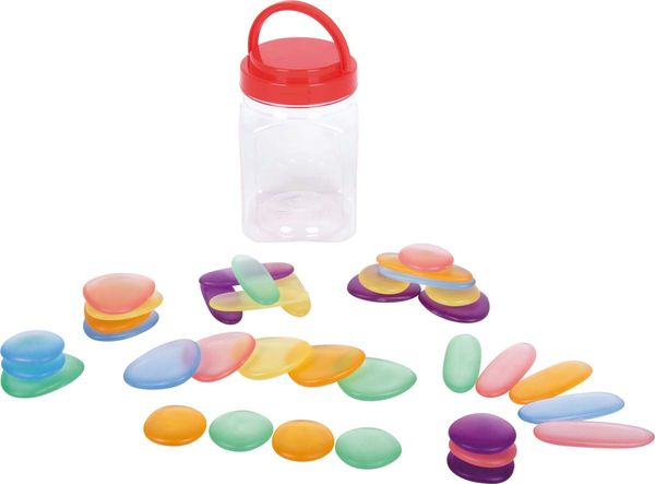 Kieselsteine transparent, 36 Stück, 3 Formen, 6 Farben Kieselsteine transparent, 36 Stück, 3 Formen, 6 Farben