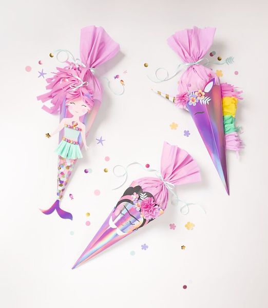 FOLIA Schultüten-Bastelset "Einhorn/Meerjungfrau/Künstlerin“, irisierend pink, 68 cm, 1 Set