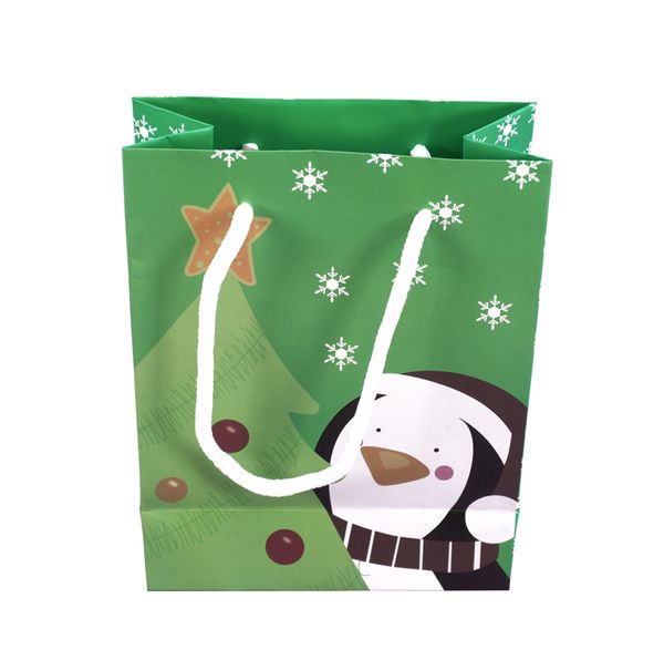 Geschenktasche, Weihnachtsmotiv, Schneeflocken, Pinguin, Nadelbaum