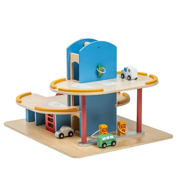 EDUCO Parkhaus aus Holz mit Aufzug und Hubschrauberlandeplatz (36 x 66 x 48 cm)