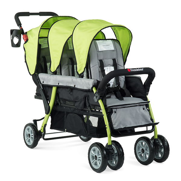 double stroller, double seating, Kinderwagen, grüner Rahmen, Schirmdach