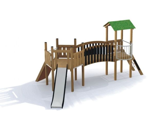 Spielgerät, Spielplatz, Kletterturm, Rutsche, Holzspielanlage