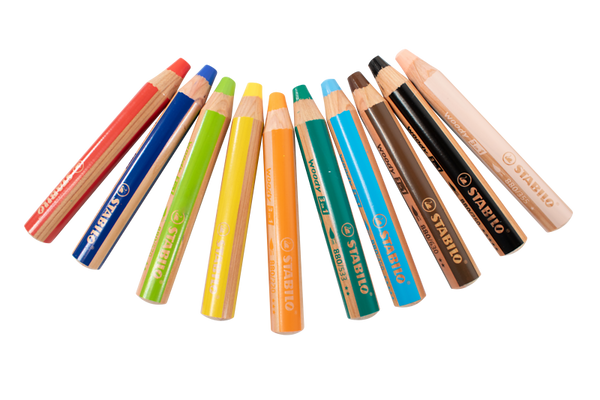 STABILO woody 3in1 Malstifte, inkl. Spitzer, in 6 Farben sortiert, 6 Stück