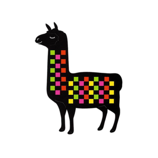 Lama, Stoffbild, Lama Silhouette, Farbenblöcke, Karo-Muster