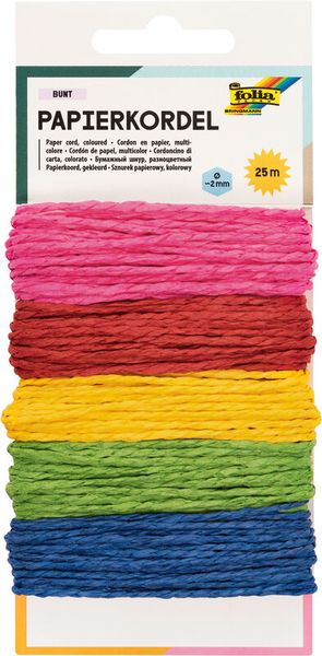 FOLIA Papier-Kordel, bunt, 5x5m