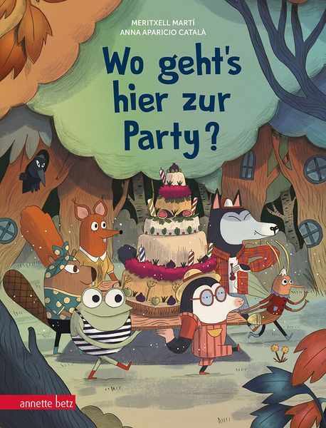 Kinderbuch, Party, Kuchen, Tierfiguren, Illustration