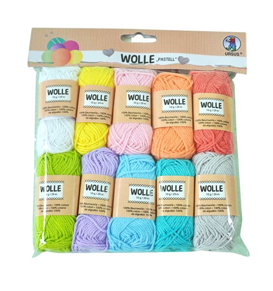 Wolle, Strickgarn, Pastellfarben, Sets 12er, Baumwolle 100%