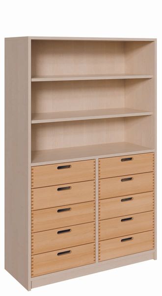 Schrank mit 10 Massivholzschüben und Einlegeböden (B/H/T: 102 x 160 x 40 cm)