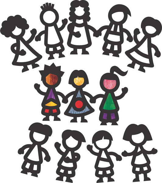 kinderschar, zeichnung, figuren, kreis, gruppen