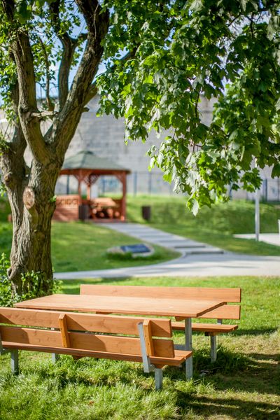 Tisch-Bank-Garnitur mit Rückenlehne Tisch-Bank-Garnitur mit Rückenlehne