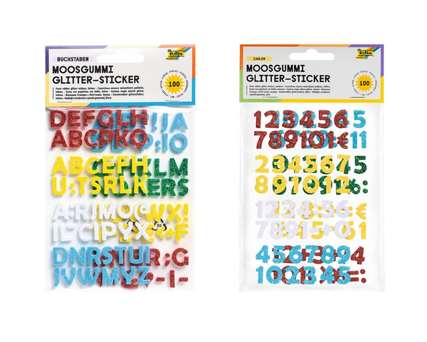 FOLIA Moosgummi Glitter-Buchstaben & Zahlen, 1,5 cm, 500 Stück