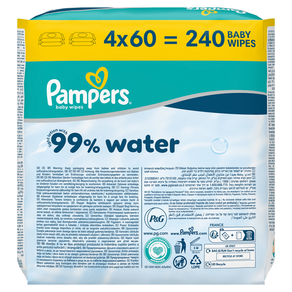 PAMPERS 99% Water Feuchttücher, 4x60Stk.