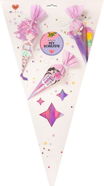 FOLIA Schultüten-Bastelset "Einhorn/Meerjungfrau/Künstlerin“, irisierend pink, 68 cm, 1 Set