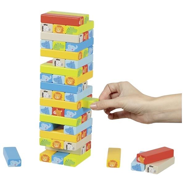 Kinder-Domino, Holzbausteine, Stapelspiel, Tiermuster, Bausteine-Set