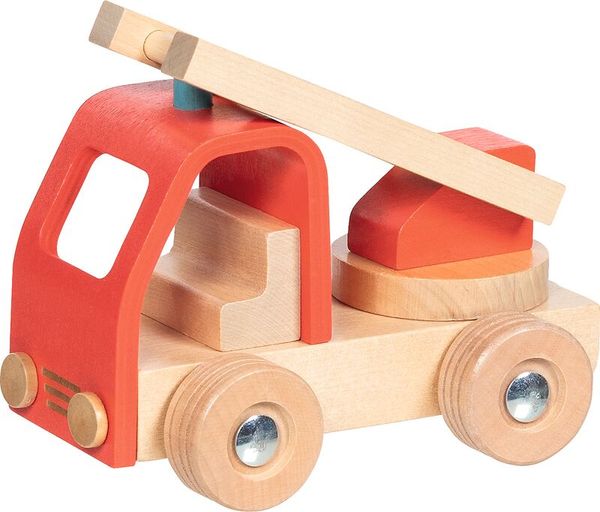 Holzspielzeug, Lastwagen, Holzbauschleuder, Kranwagen, Naturholz