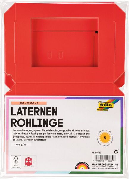 FOLIA Laternen-Rohlinge eckig, klein, U3, Fotokarton, 5 Stück, Farbe wählbar