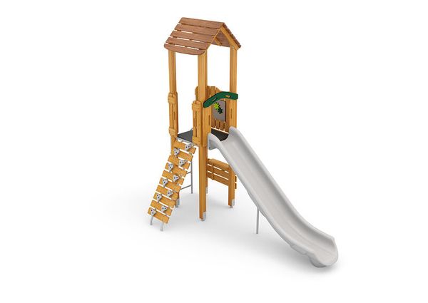 Spielturm, Kletterstange, Rutsche, Holzspielgerät, Spielgerät Außenbereich