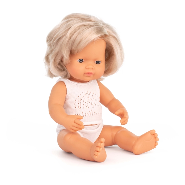 Puppenfigur, Kleidung, Weißes Outfit, Haarfarbe blond, Kunststoffkörper
