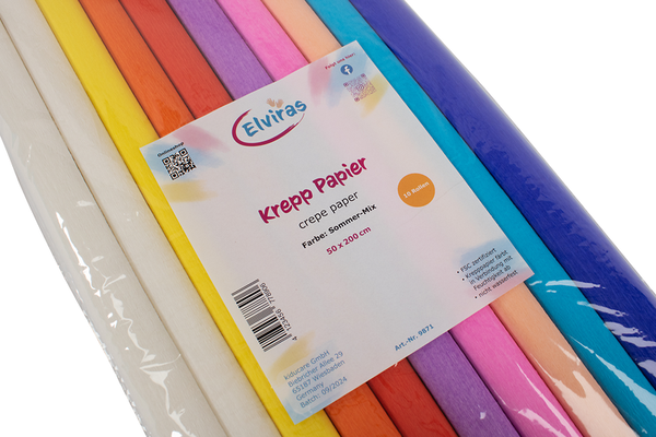 ELVIRAS Krepp-Papier Mixfarben Sommer, 10 Farben