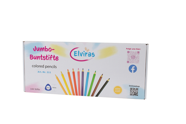 ELVIRAS Jumbo Tri- & Hex-Buntstift-Komplettset (288 Stifte) mit 2 Holzaufstellern + Gratis Spitzmaschine