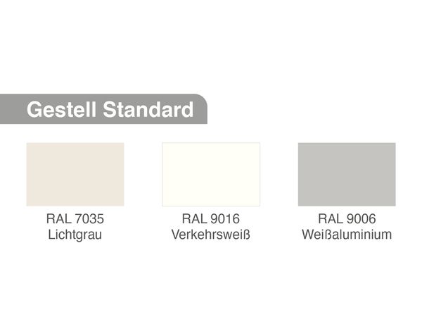 Stofffarbe, Beige, Weiß, Grau, RAL 7035, RAL 9016, RAL 9006, Gestell Standard, Metallrahmen, Oberschale