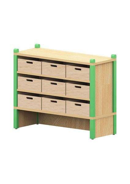 BasicPlus Stollensockelnischenschrank, mit 9 Materialkästen und 2 festen Böden