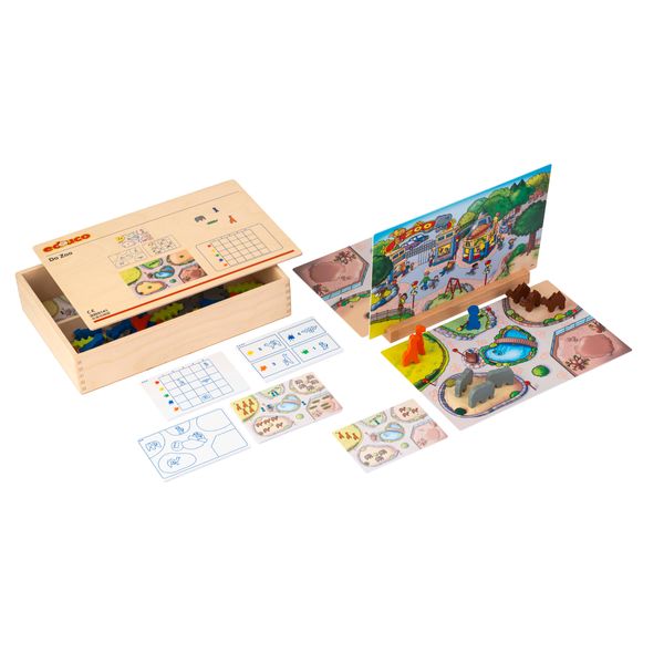 Brettspiel, Puzzle, Spielsteine, Ausklappbares Spielbrett, Holzbox