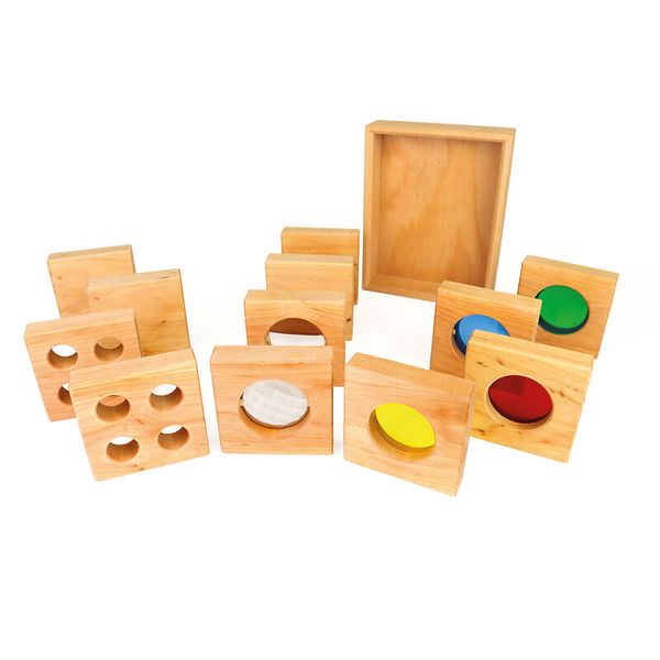 BUASPIEL Optikklötze im Holzrahmen, 12-teiliges Set