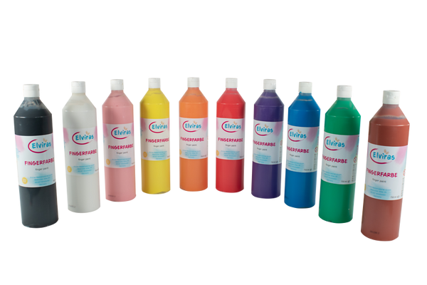 ELVIRAS Fingerfarben-Sortiment, 10 Flaschen bunt sortiert, je 750 ml