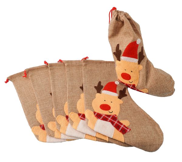 Socken, Weihnachtssocken, Rentier, Jute, Shabby