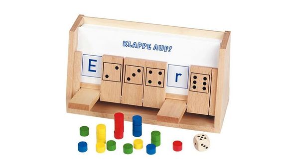 Lernspiel, Domino Holz, Buchstabenwürfel, Stapelspiel, Holzspielzeug