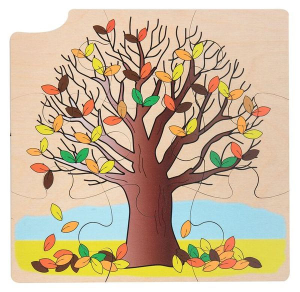 holzpuzzle, baum, herbstfarben, blattmuster, puzzle