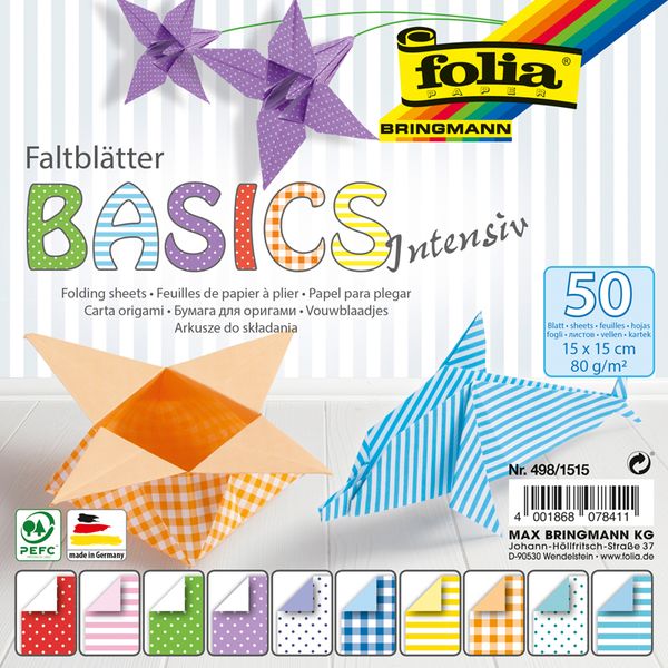 FOLIA Origamipapier BASIC INTENSIV, 15 x 15 cm, 50 Blatt