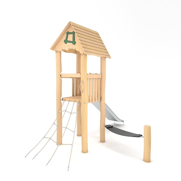 Spielturm mit Rutsche und Feuerwehrstange, Robinia Spielturm mit Rutsche und Feuerwehrstange, Robinia