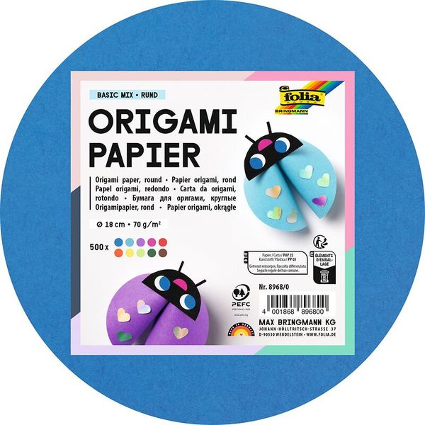 FOLIA Origamipapier Basic Mix, rund, 18 cm, 500 Blatt bunt sortiert