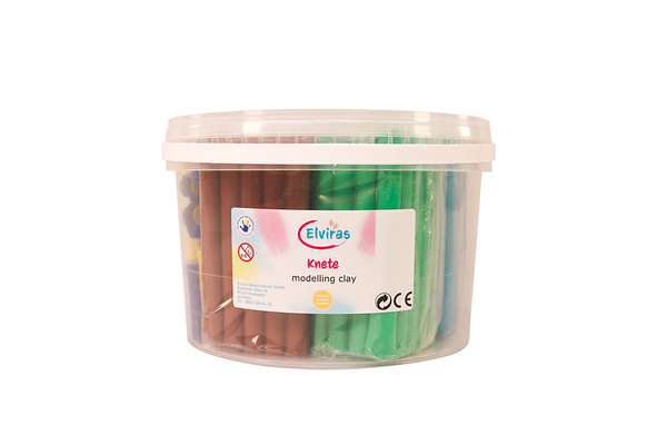 ELVIRAS Kinderknete-Set im Eimer, 6-farbig, 3000g mit Zubehör