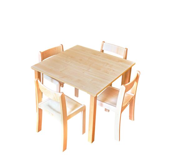 Tisch-Stuhl-Kombination Quadra zargenlos, Buche hell, Holzbeine Tisch-Stuhl-Kombination Quadra zargenlos, Buche hell, Holzbeine