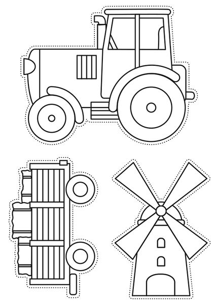 Traktor, Windmühle, Lageraufbau, Holzwagen, Kunstzeichnung