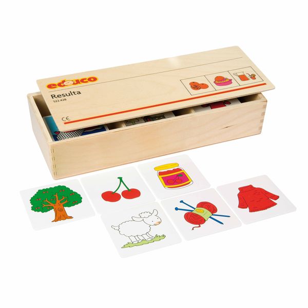 Holzbox, Kartensatz, Lernkarten, Sortierspiel, Tiere