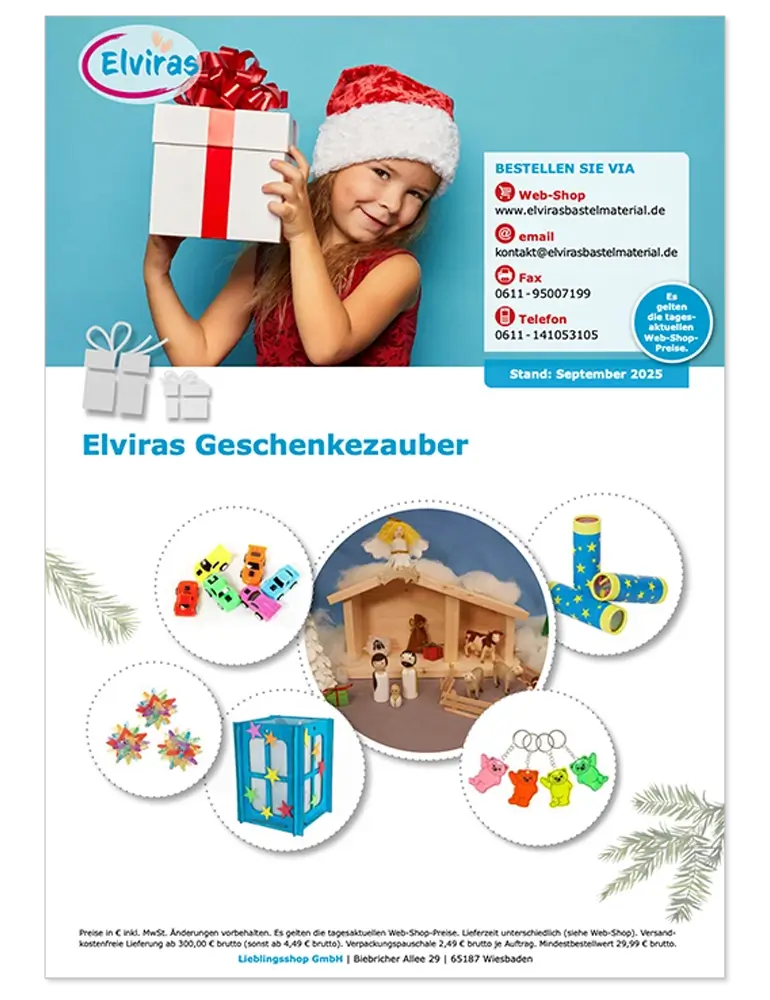 Titelseite des Flyer "Elviras Geschenkesortiment"