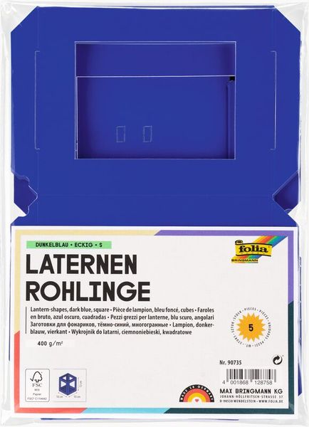 FOLIA Laternen-Rohlinge eckig, groß, Fotokarton, 5 Stück, Farbe wählbar