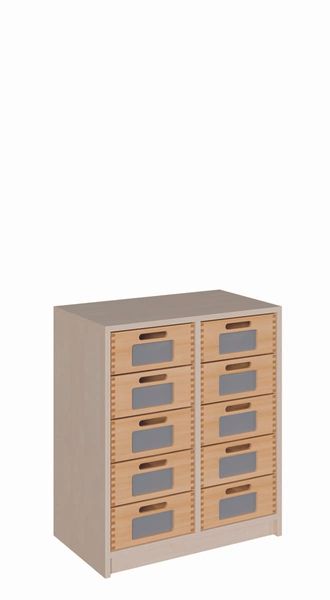 Schrank mit 10 Massivholzschüben mit Sichtfenster