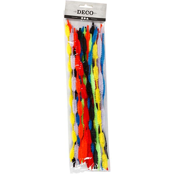 ELVIRAS Pfeifenputzer Wellenform, 30 cm lang, Ø 5-12 mm, farbig sortiert, 28 Stück
