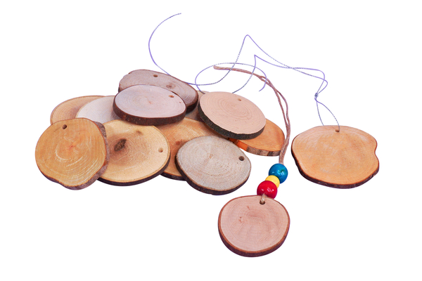 Holzscheiben mit Loch, Sortiment 4-7 cm, Stärke 5 mm, 25 Stück