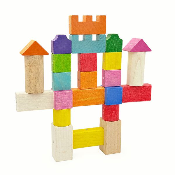 Holzspielzeug, Baukblokker, Klemmbausteine, Farbig, Konstruktion