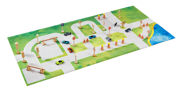 Spielmatte, Straßenverkehr, Baustellen-Spielset, Verkehrsschilder, Spielzeugautos