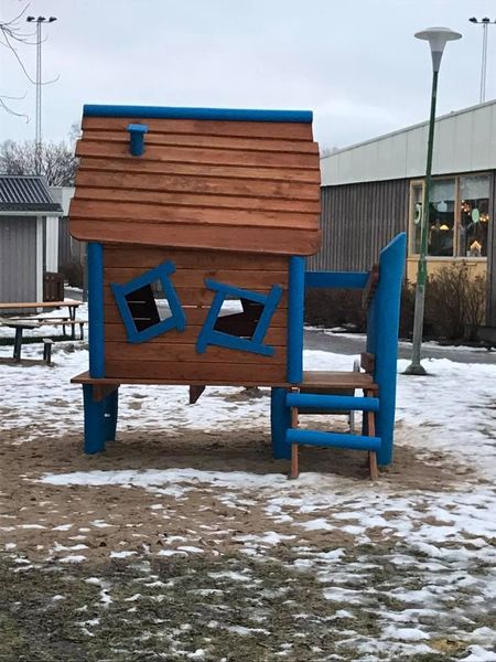 playhouse, Holz, Außenbereich, Blau, Spielplatz