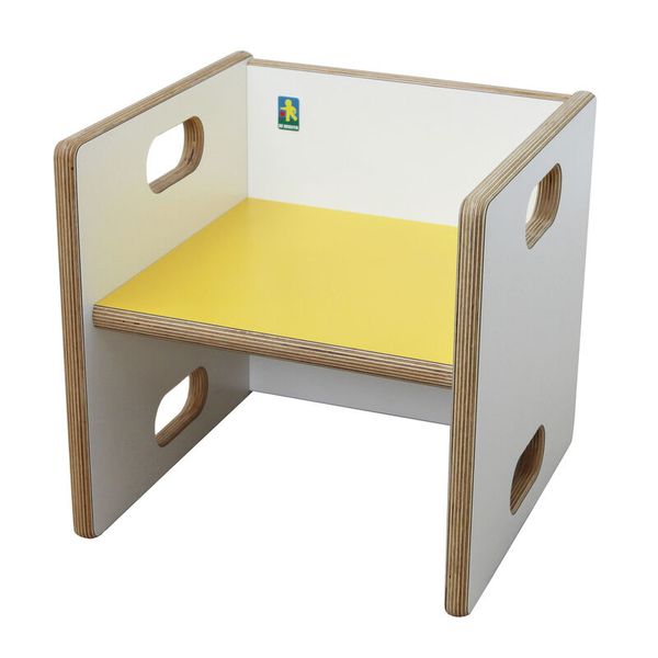 Kinderstuhl, Holzstuhl, gelbe Sitzfläche, Kindermöbel, offen Rückseitestuhl