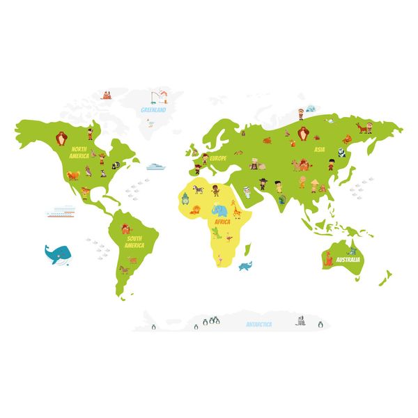 Wandtattoo - Kinder-Weltkarte, verschiedene Größen Wandtattoo - Kinder-Weltkarte, verschiedene Größen
