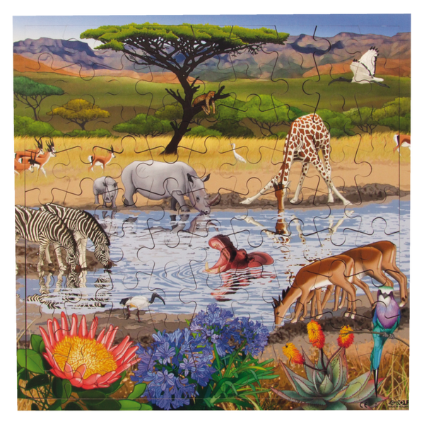 ROLF EDUCATION Interaktives Puzzle Wasserstelle, 81 Teile, Holz, ab 4 Jahre